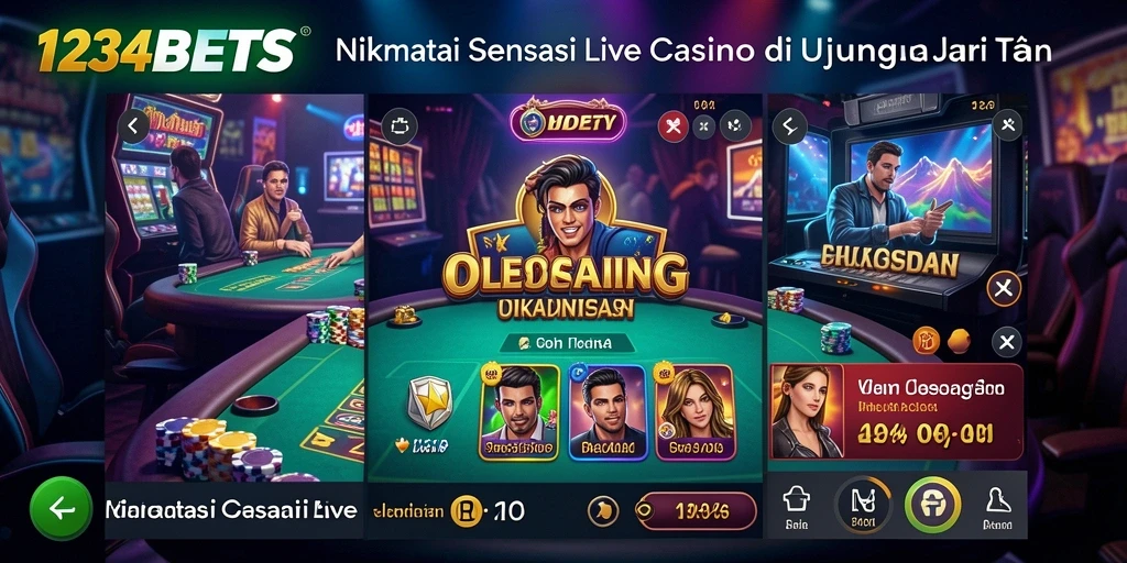 Tampilan utama 1234BETS dengan dealer langsung dan gameplay interaktif.