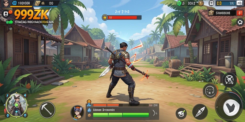Screenshot menampilkan pertempuran epik dan pengaturan strategis di 999ZK.