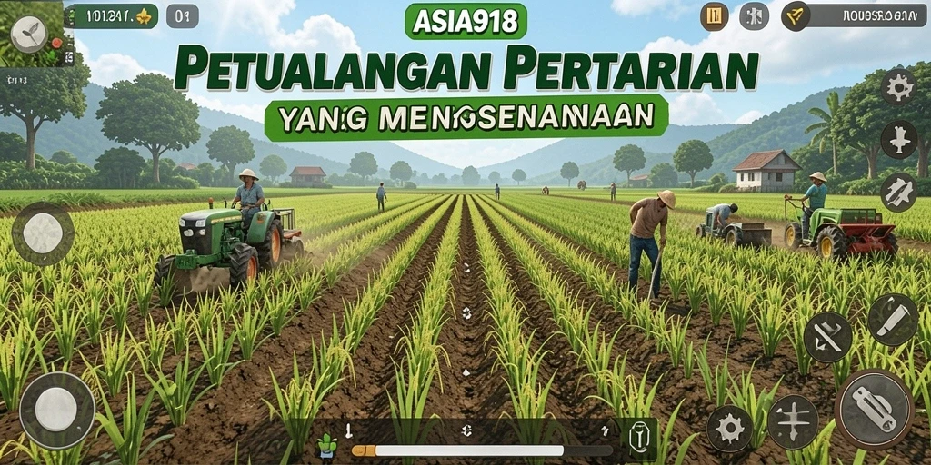Tampilan gameplay ASIA918 dengan ladang pertanian yang subur.