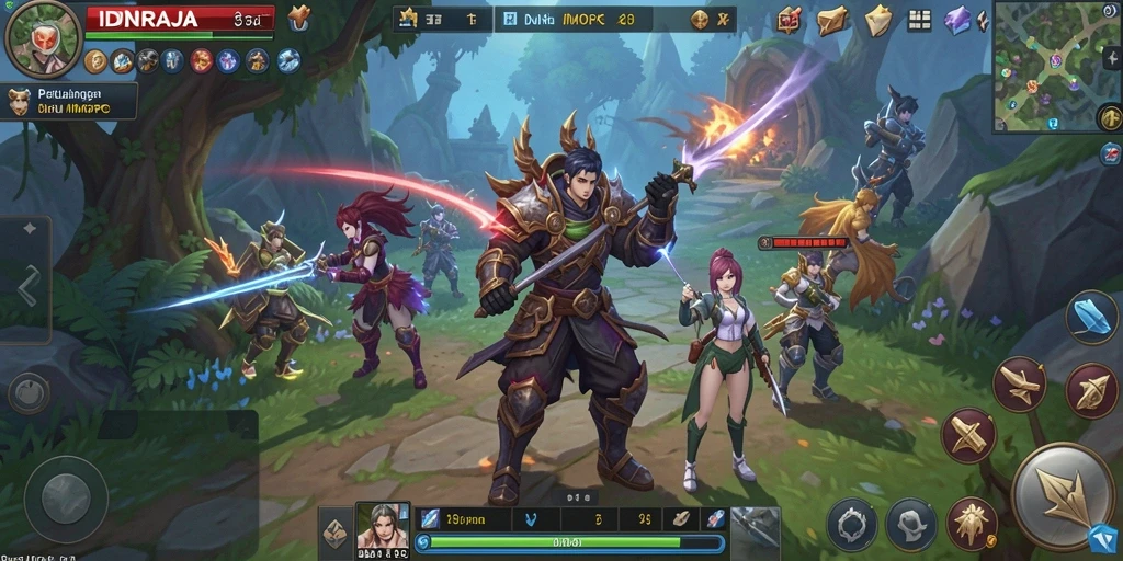 Screenshot gameplay IDNRAJA menampilkan aksi seru dalam pertempuran MMORPG.