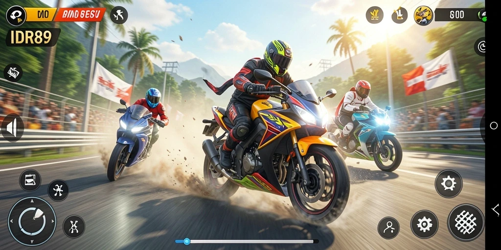 Screenshot IDR89 menampilkan balapan motor yang intens dan mendebarkan.