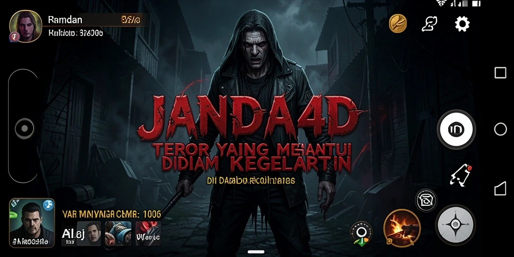 Screenshot gameplay JANDA4D menampilkan kegelapan yang mencekam dan makhluk menyeramkan.