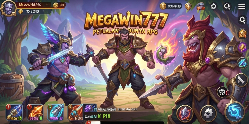 Tangkapan layar utama MEGAWIN777 menunjukkan karakter bertempur dalam pertempuran epik.