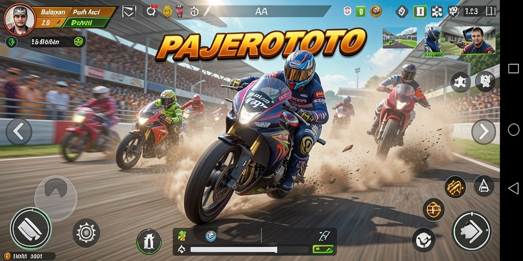 Tampilan gameplay seru dalam balapan motor PAJEROTOTO.