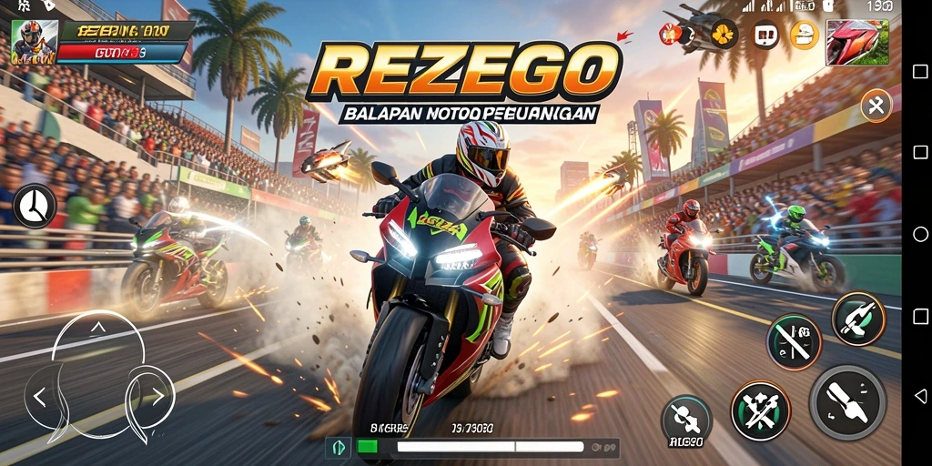 Menampilkan gameplay seru balapan motor di REZEGO.