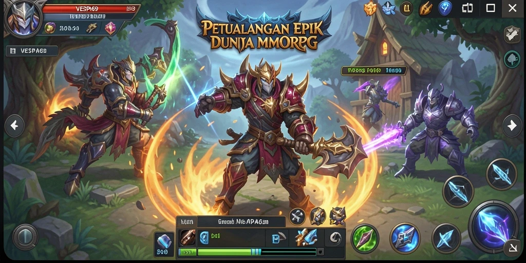 Screenshot VESPA69 menampilkan pertarungan epik dan pemandangan yang memukau.