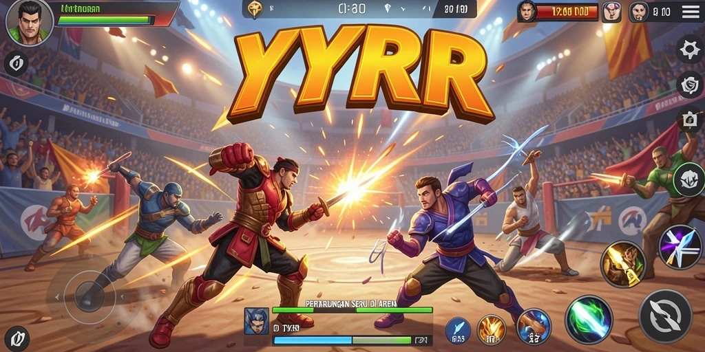 Tampilan menegangkan pertarungan di arena YYRR dengan karakter unik.